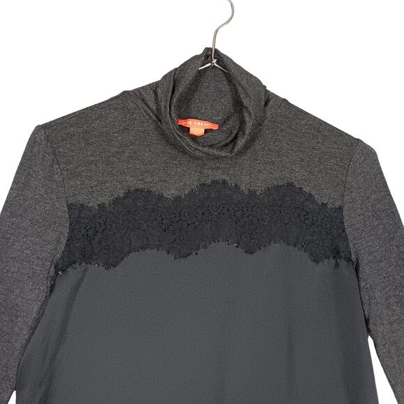 Joe Fresh Blouse Size Small Black and Gray High Neck Long Sleeve Lace and Satin - Picture 4 of 10